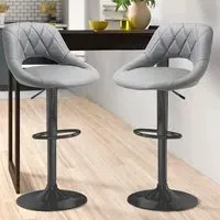 Swivel Bar Stool Set of 2 with Gas Lift - Grey, Velvet