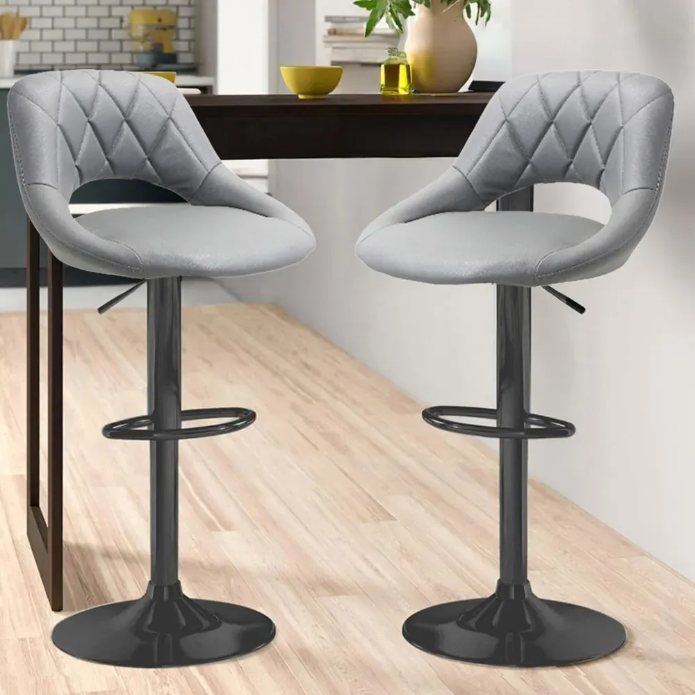 Swivel Bar Stool Set of 2 with Gas Lift - Grey, Velvet image
