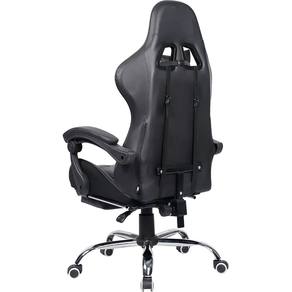 Swivel Massage Office Chair with Footrest - Grey, PU Leather