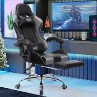 Swivel Massage Office Chair with Footrest - Grey, PU Leather