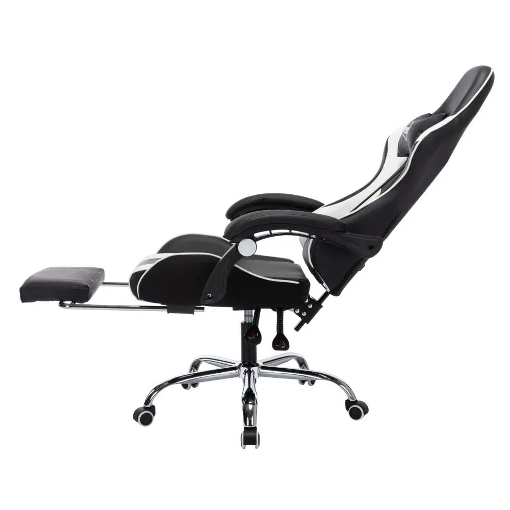 Swivel Massage Office Chair with Footrest - White, PU Leather
