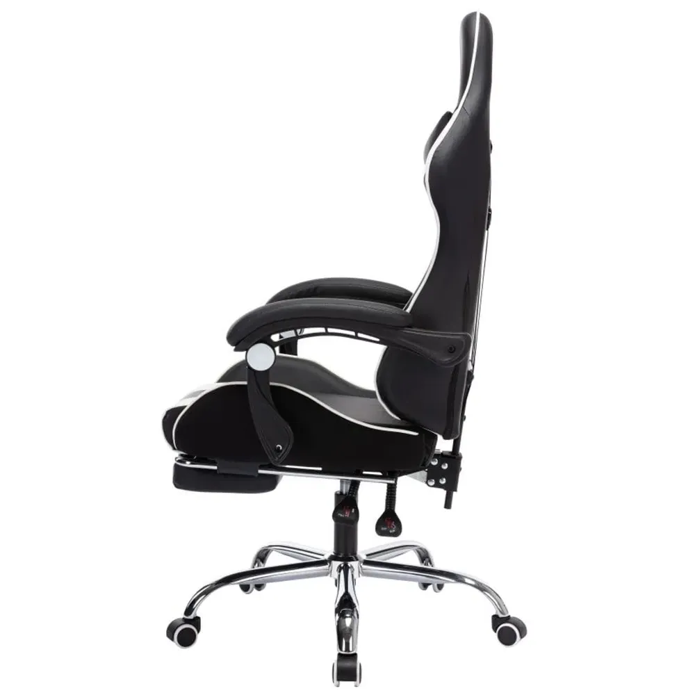 Swivel Massage Office Chair with Footrest - White, PU Leather