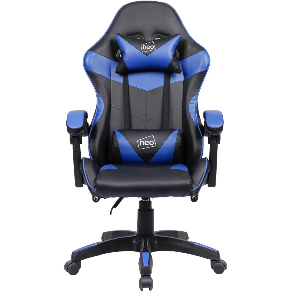 Swivel Office Chair with Lumbar Support - Blue, PU Leather
