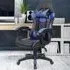 Swivel Office Chair with Lumbar Support - Blue, PU Leather
