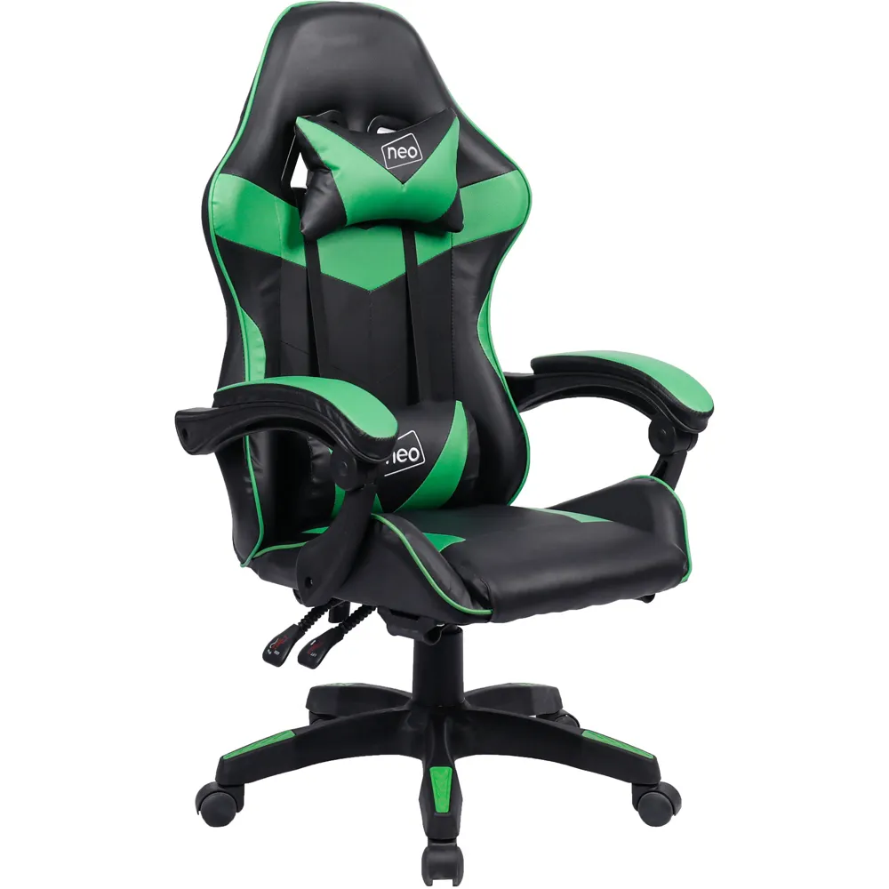 Swivel Office Chair with Lumbar Support - Green, PU Leather