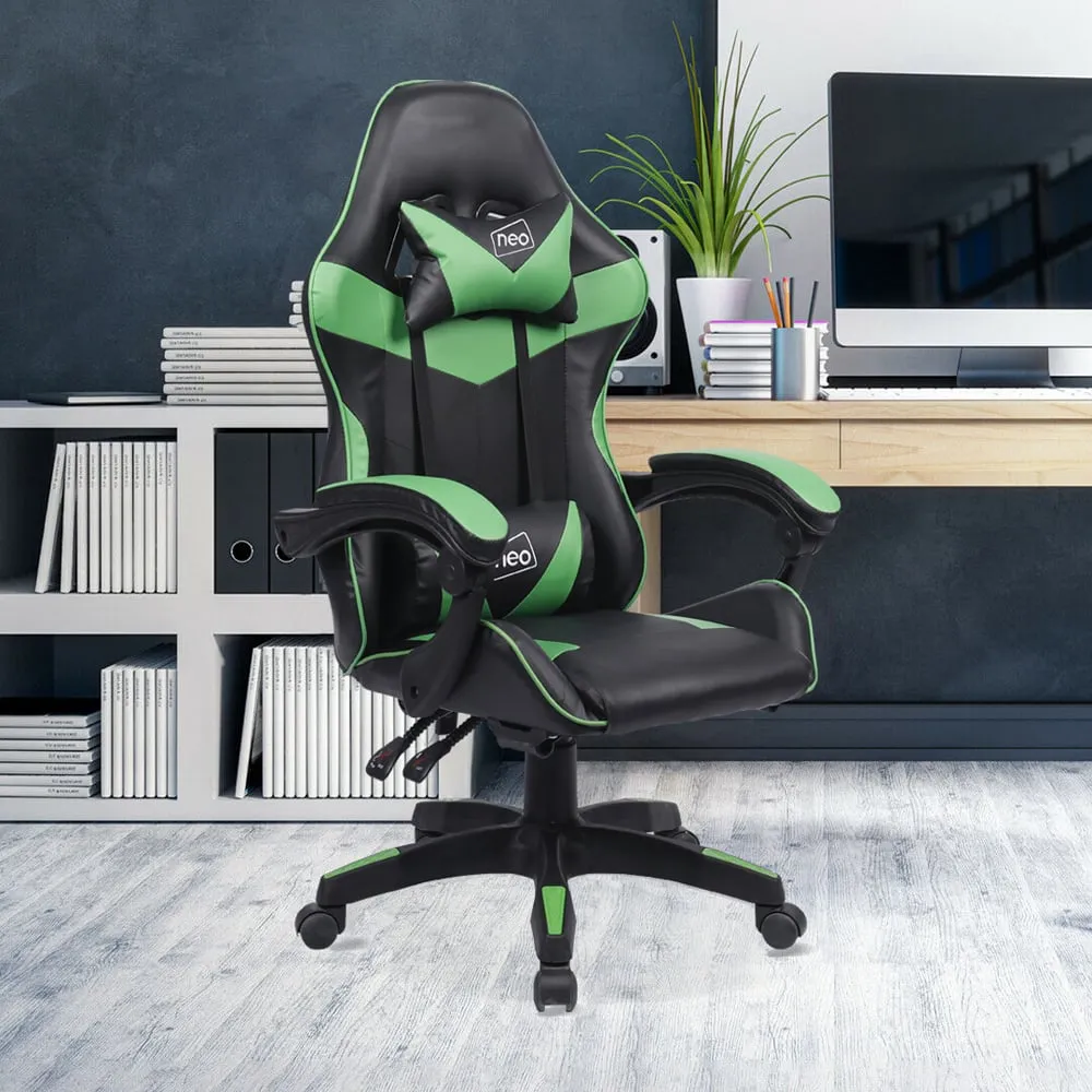 Swivel Office Chair with Lumbar Support - Green, PU Leather