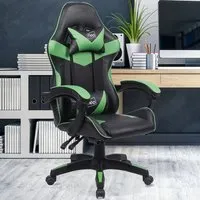 Swivel Office Chair with Lumbar Support - Green, PU Leather
