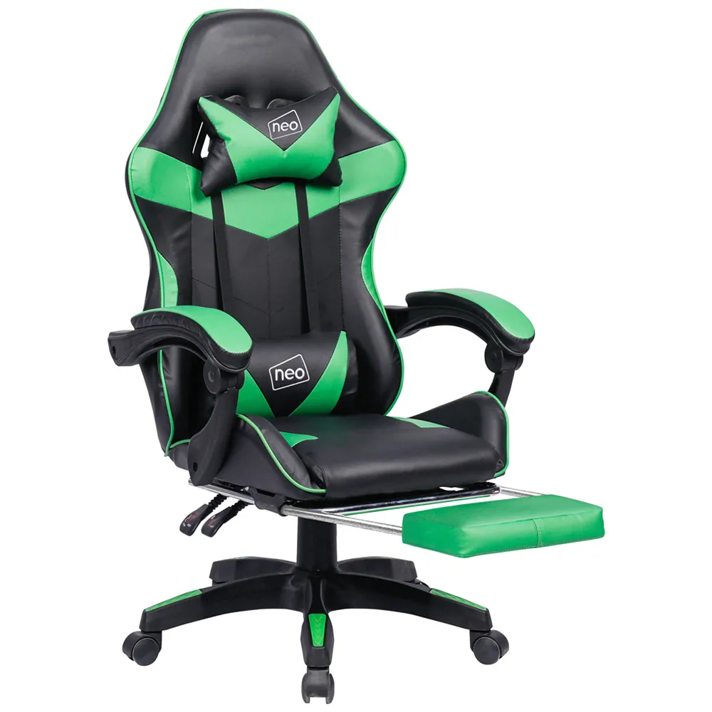 Swivel Office Chair with Lumbar Support - Green, PU Leather