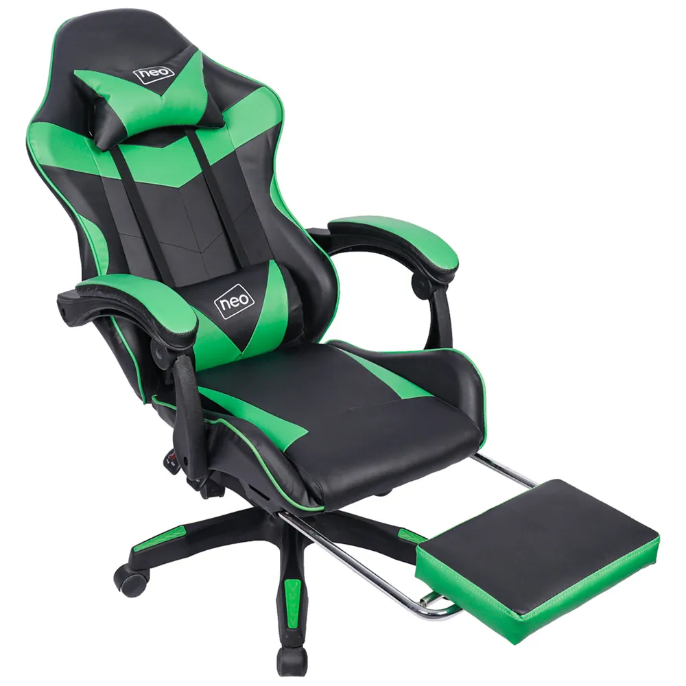 Swivel Office Chair with Lumbar Support - Green, PU Leather