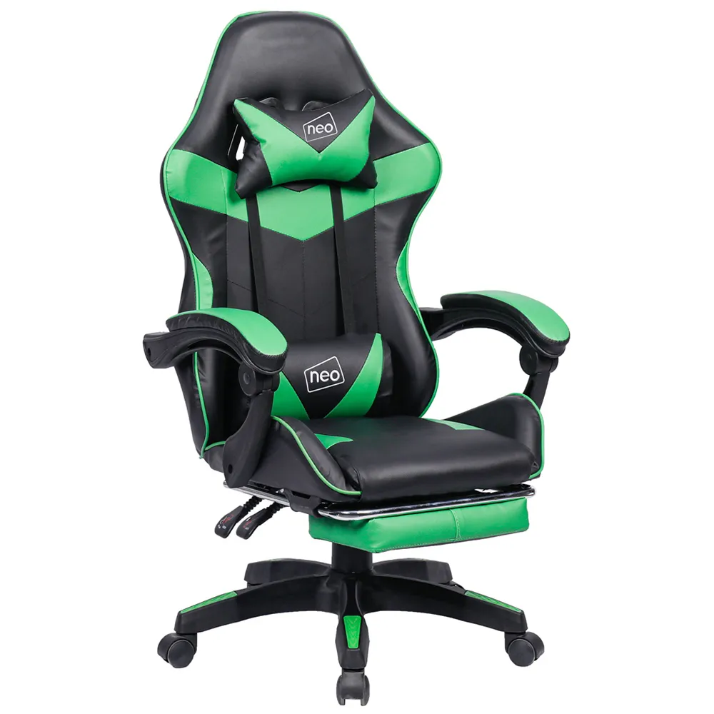 Swivel Office Chair with Lumbar Support - Green, PU Leather
