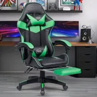 Swivel Office Chair with Lumbar Support - Green, PU Leather