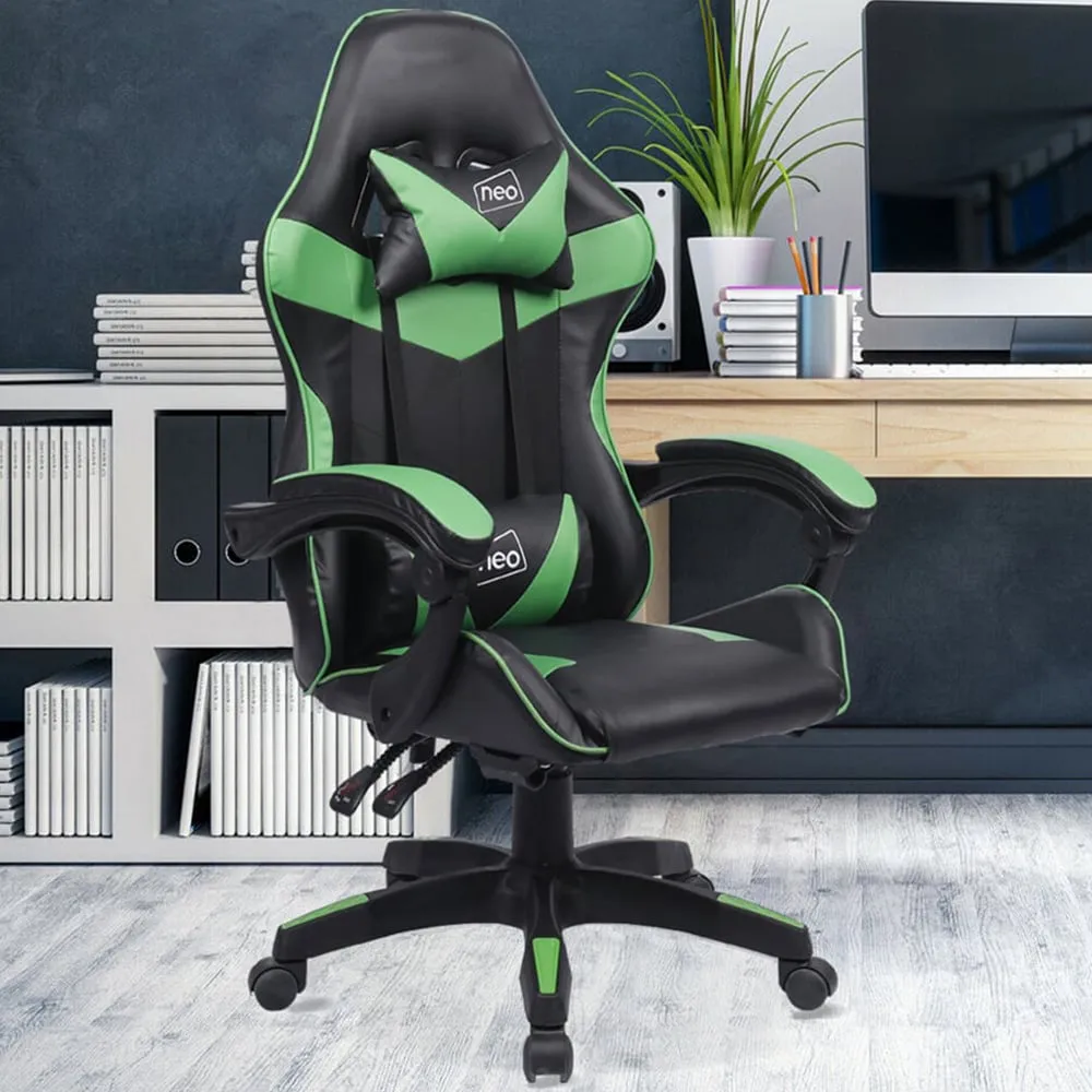 Swivel Office Chair with Lumbar Support - Green, PU Leather