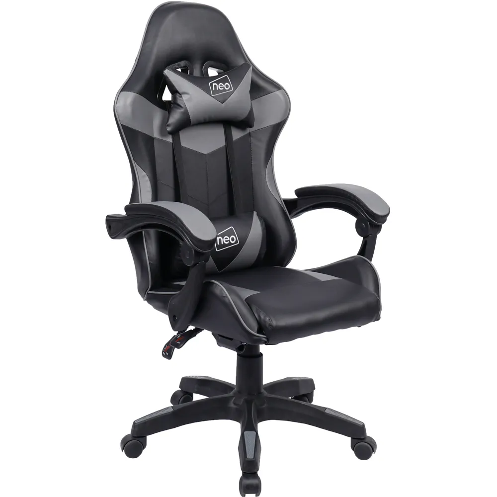Swivel Office Chair with Lumbar Support - Grey, PU Leather