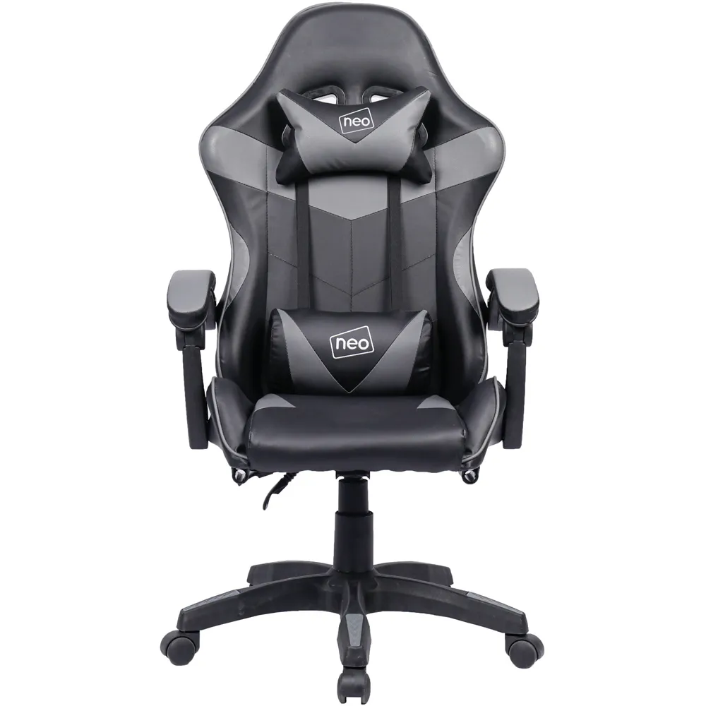 Swivel Office Chair with Lumbar Support - Grey, PU Leather