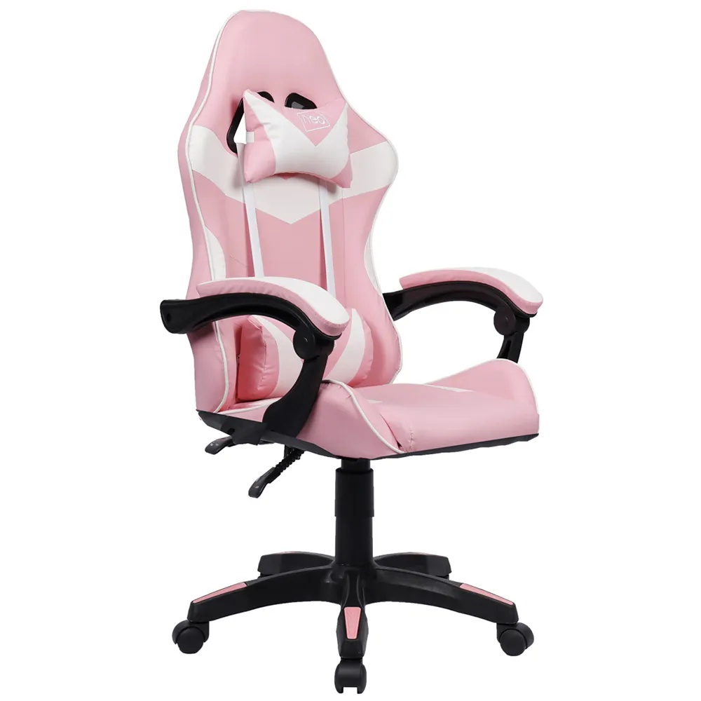 Swivel Office Chair with Lumbar Support - Pink, PU Leather