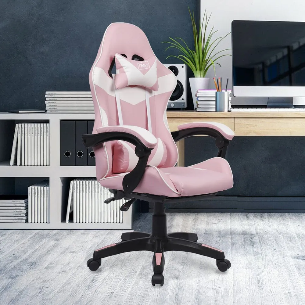 Swivel Office Chair with Lumbar Support - Pink, PU Leather