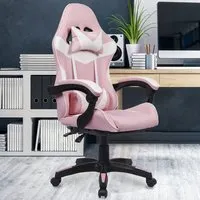 Swivel Office Chair with Lumbar Support - Pink, PU Leather
