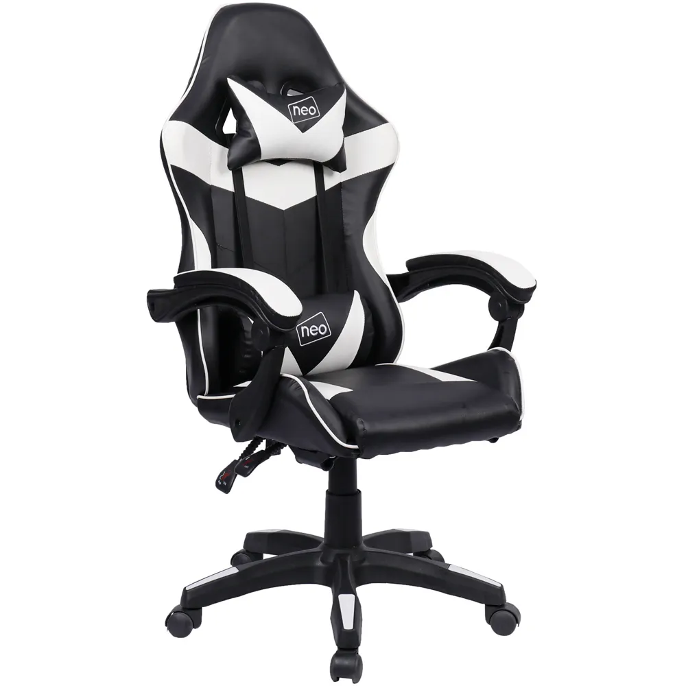 Swivel Office Chair with Lumbar Support - White, PU Leather