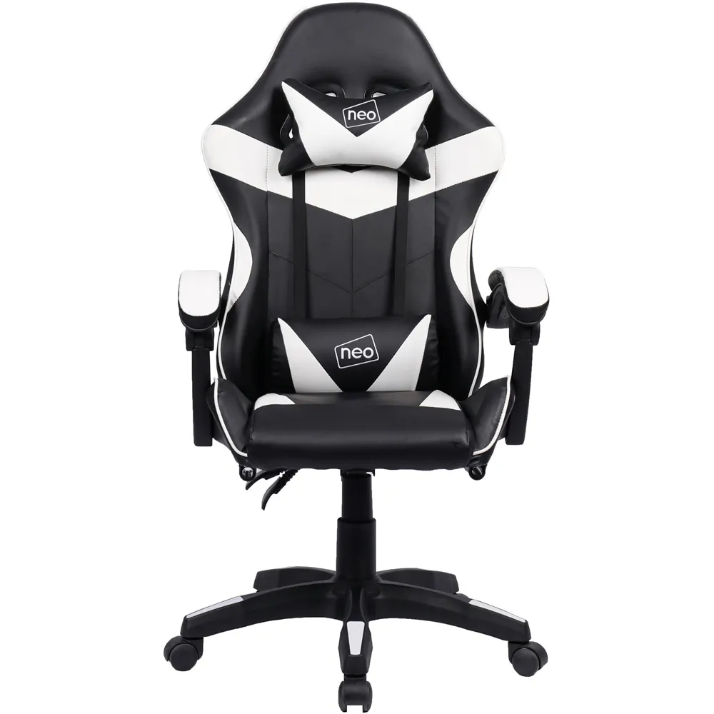 Swivel Office Chair with Lumbar Support - White, PU Leather