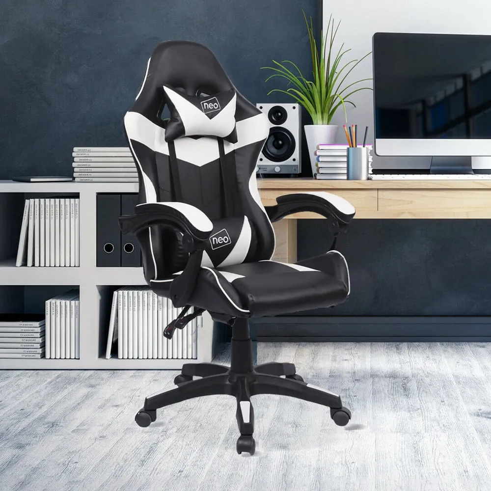 Swivel Office Chair with Lumbar Support - White, PU Leather