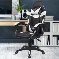 Swivel Office Chair with Lumbar Support - White, PU Leather