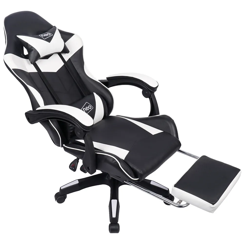 Swivel Office Chair with Lumbar Support - White, PU Leather