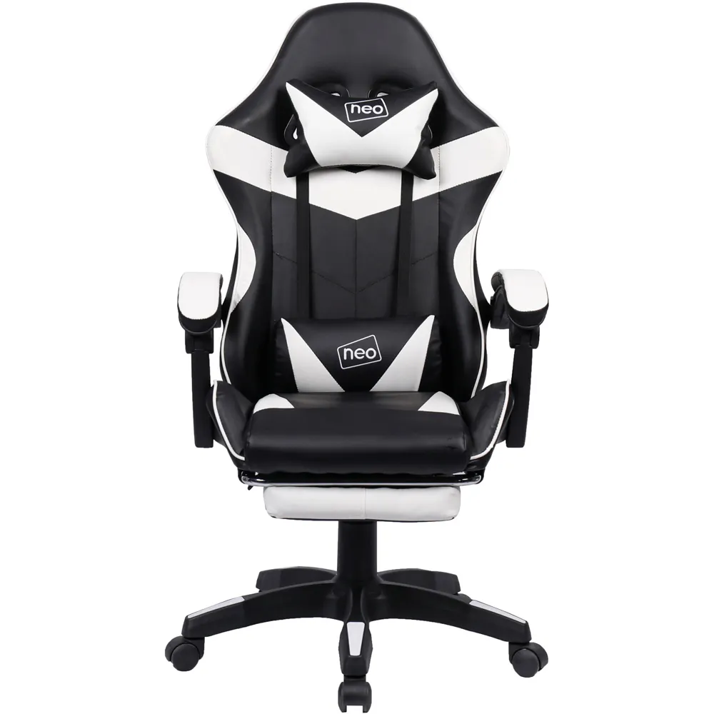 Swivel Office Chair with Lumbar Support - White, PU Leather