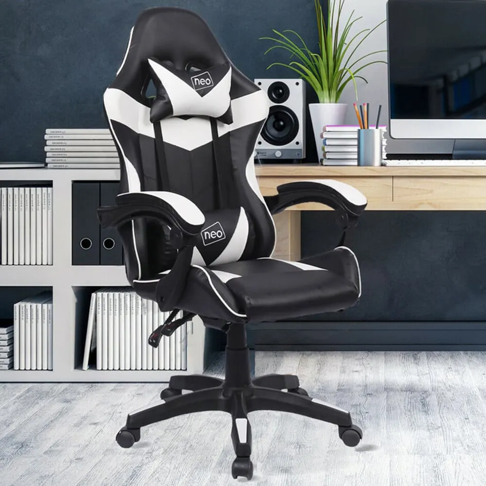 Swivel Office Chair with Lumbar Support - White, PU Leather