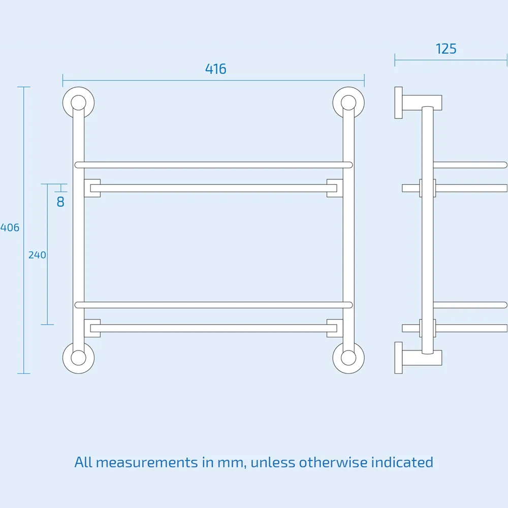 2 Shelf Glass Bathroom Rack with Round Chrome Brackets - Clear