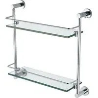 2 Shelf Glass Bathroom Rack with Round Chrome Brackets - Clear