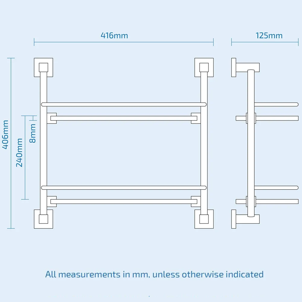 2 Shelf Glass Bathroom Rack with Square Brackets - Clear, Black