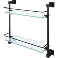 2 Shelf Glass Bathroom Rack with Square Brackets - Clear, Black