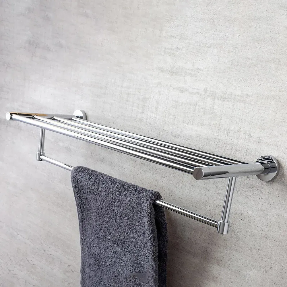 Chrome Bathroom Towel Rack with Rail - Silver