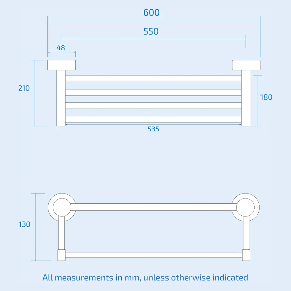 Chrome Bathroom Towel Rack with Rail - Silver