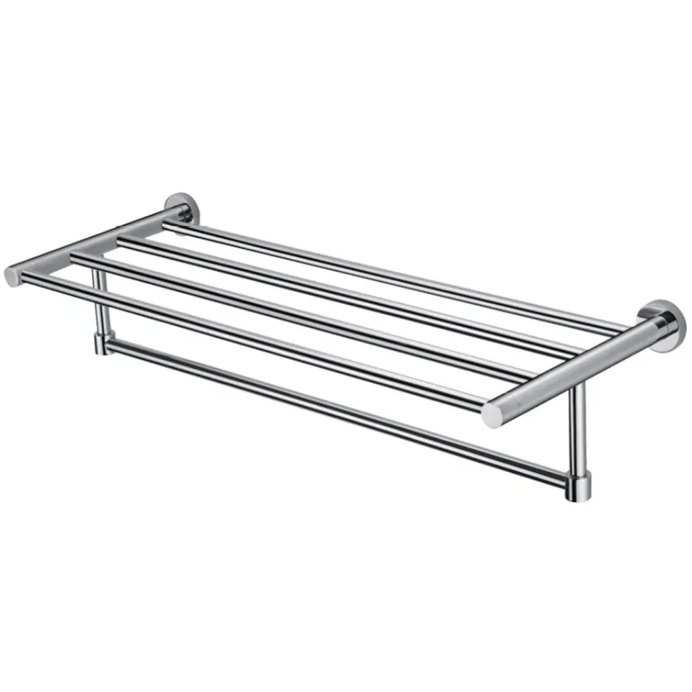 Chrome Bathroom Towel Rack with Rail - Silver