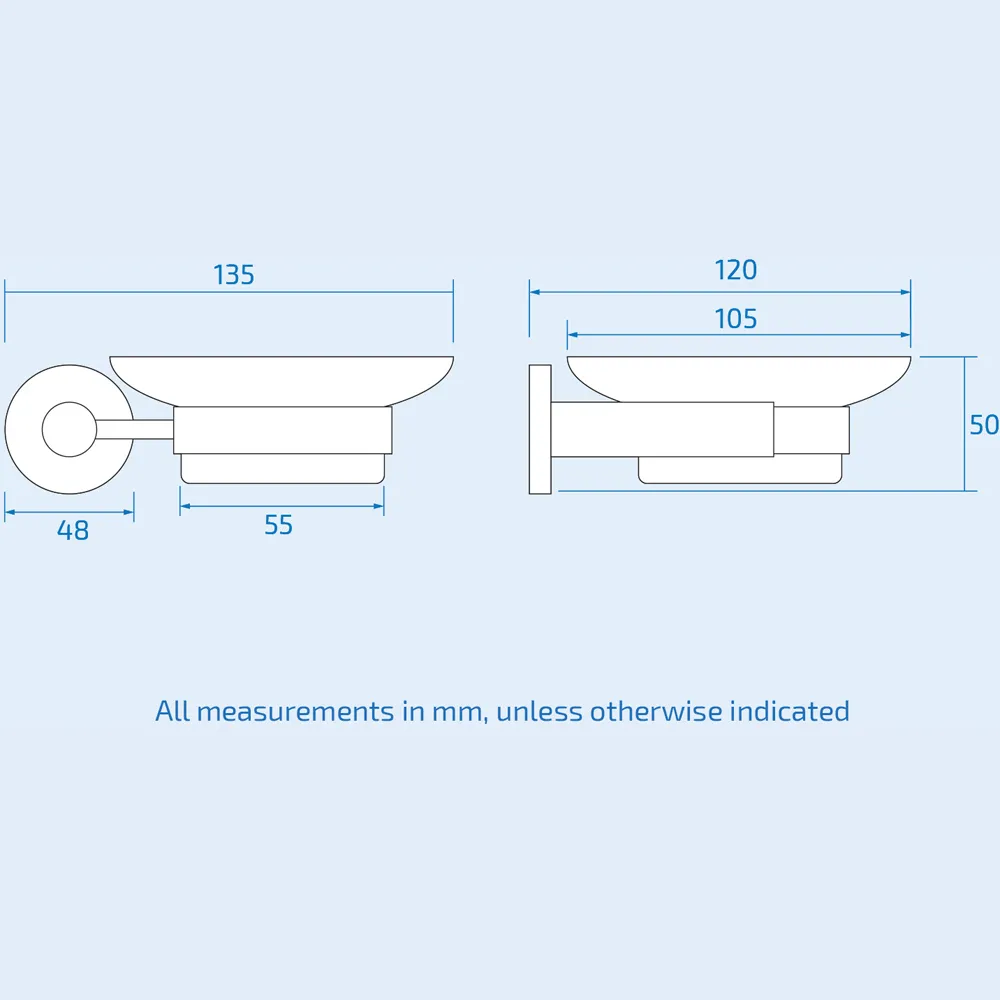 Chrome Finish Round Soap Dish with Holder - Silver, Ceramic