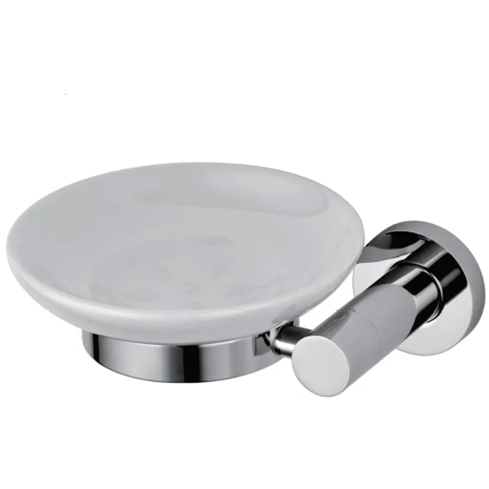 Chrome Finish Round Soap Dish with Holder - Silver, Ceramic image