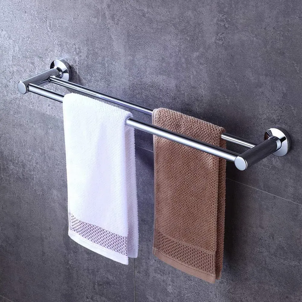 Chrome Round Double Towel Rail - Silver