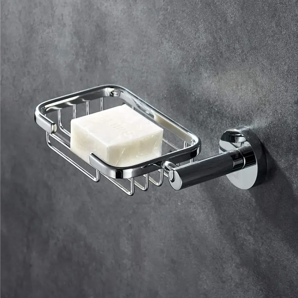 Chrome Square Soap Dish with Holder - Silver