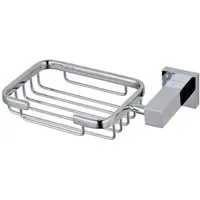 Chrome Square Wall Mounted Soap Dish with Holder - Silver