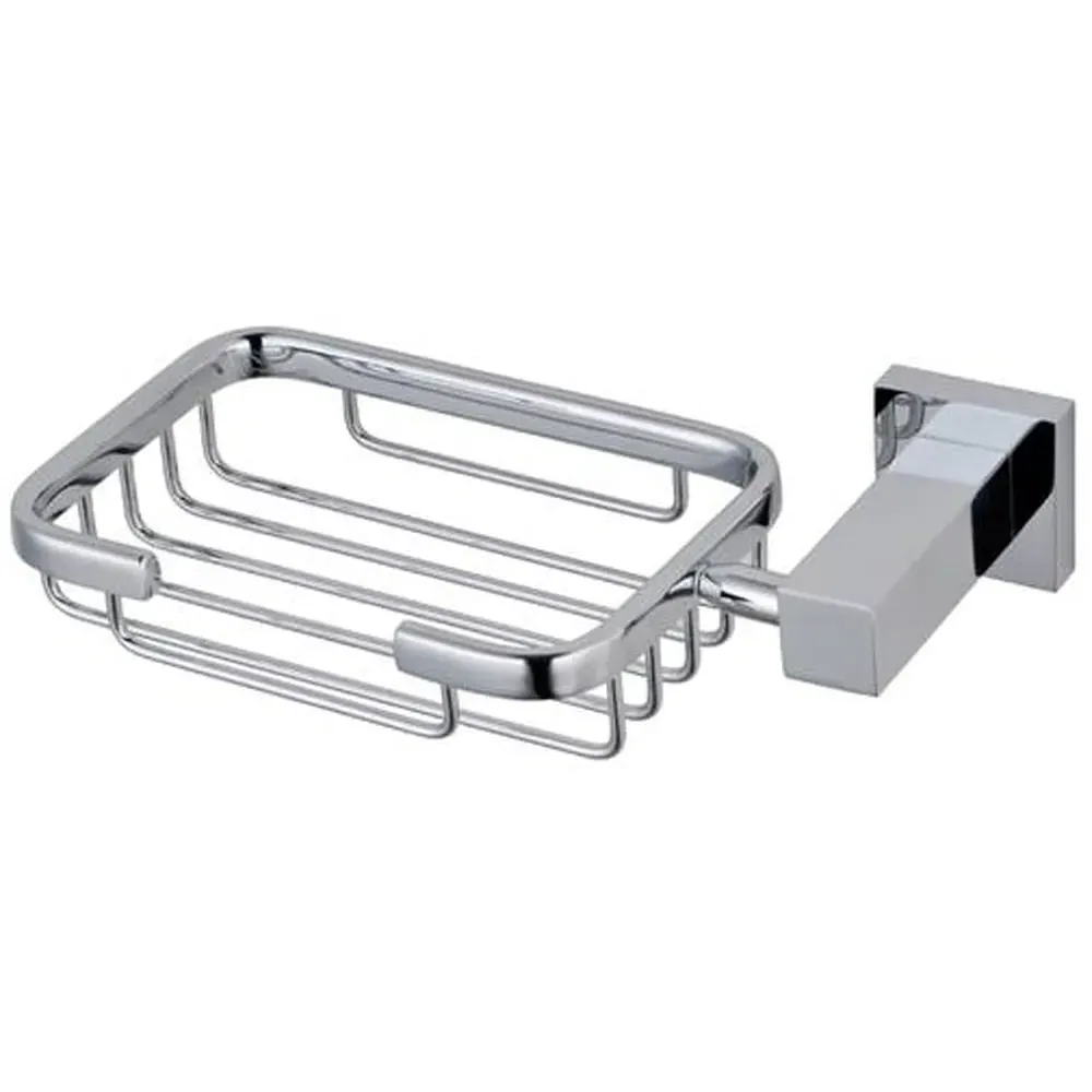 Chrome Square Wall Mounted Soap Dish with Holder - Silver