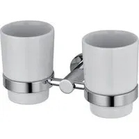Double Ceramic Tumbler and Toothbrush Holder - Silver, Chrome