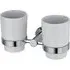 Double Ceramic Tumbler and Toothbrush Holder - Silver, Chrome