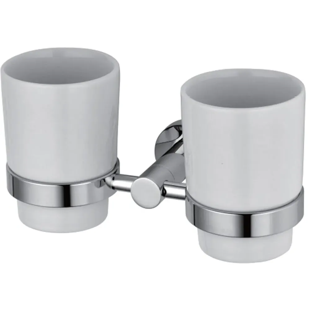 Double Ceramic Tumbler and Toothbrush Holder - Silver, Chrome