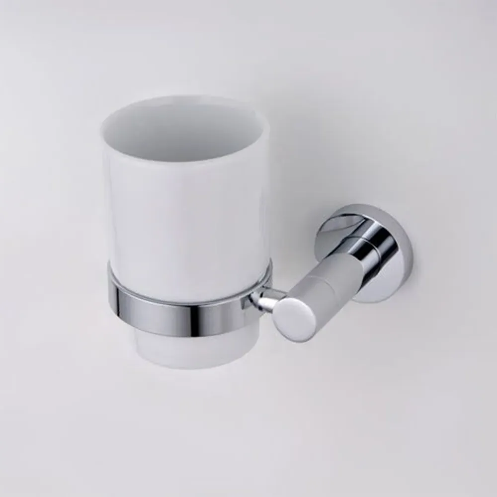 Round Glass Tumbler with Holder - Silver, Chrome