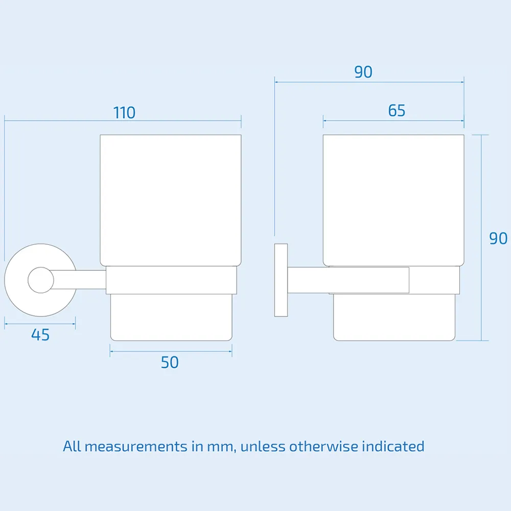 Round Glass Tumbler with Holder - Silver, Chrome