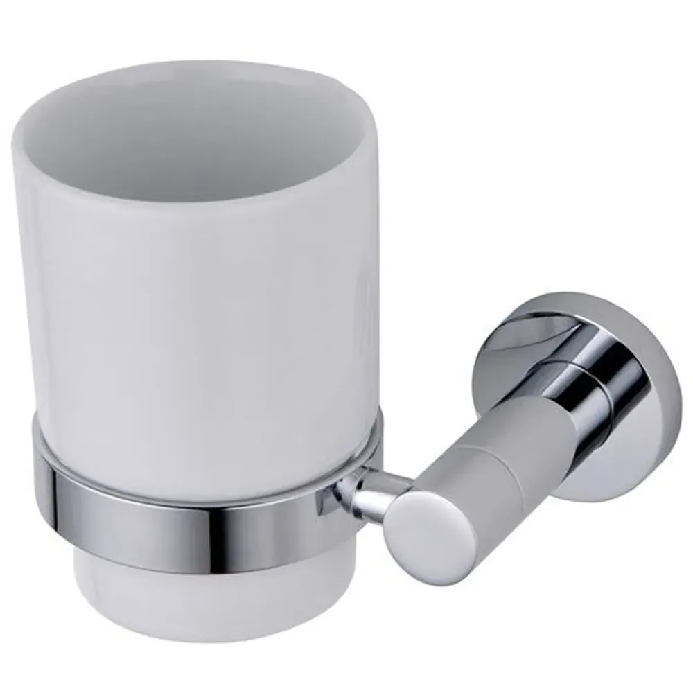 Round Glass Tumbler with Holder - Silver, Chrome image