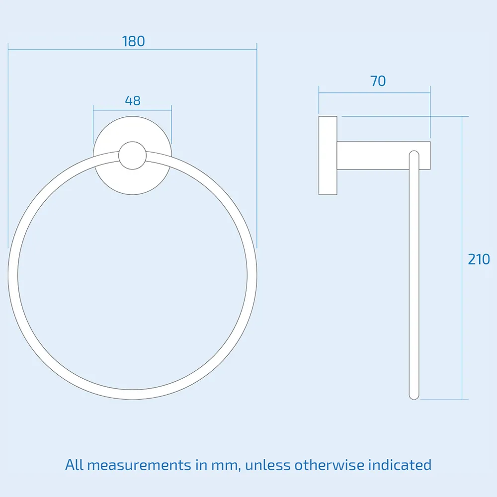 Round Wall Mounted Towel Ring - Silver, Chrome