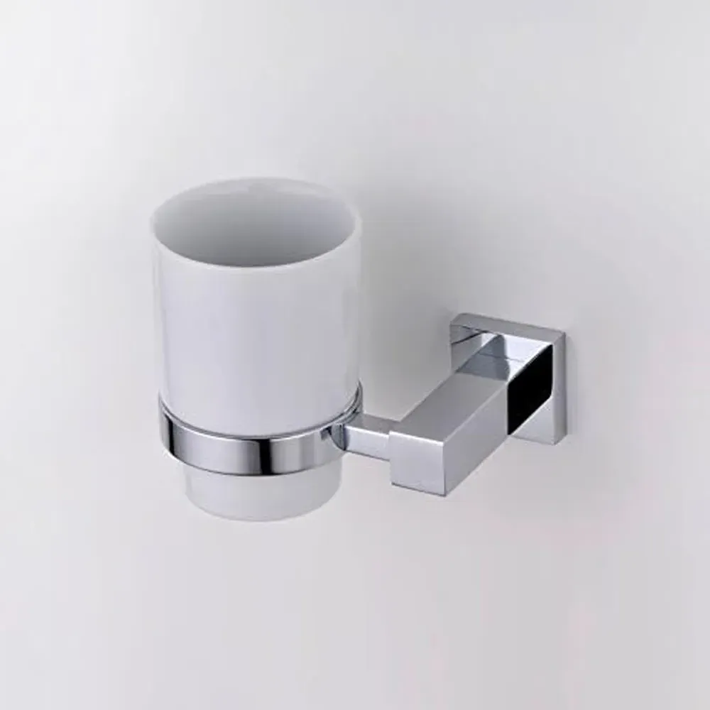 Round Wall Mounted Tumbler with Holder - Silver, Chrome