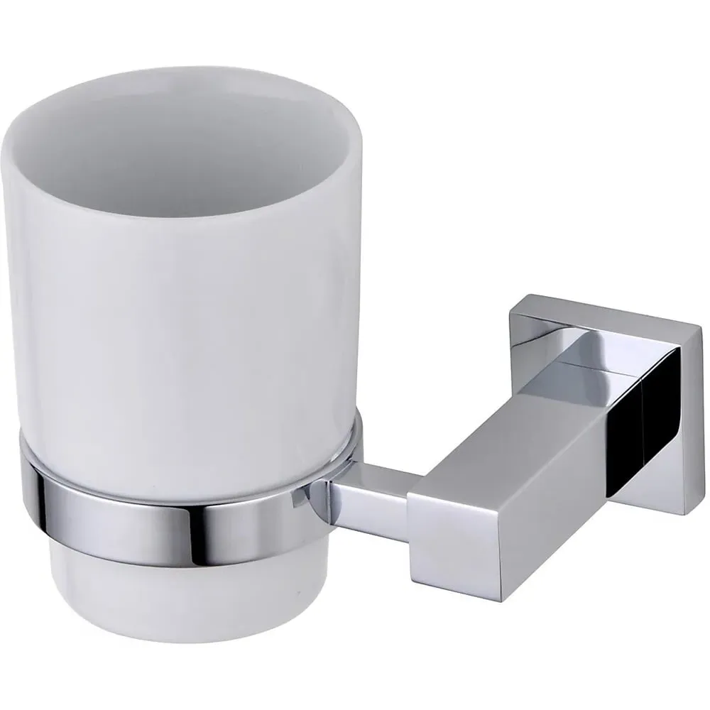 Round Wall Mounted Tumbler with Holder - Silver, Chrome